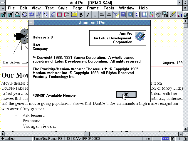 AMI Pro 2.0 - About
